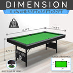 Serenelife 6-Ft Folding Pool Table - Portable Billiard Table - Includes 2X Cue Sticks, Full Set Of Balls, Chalk, Brush - Foldabl