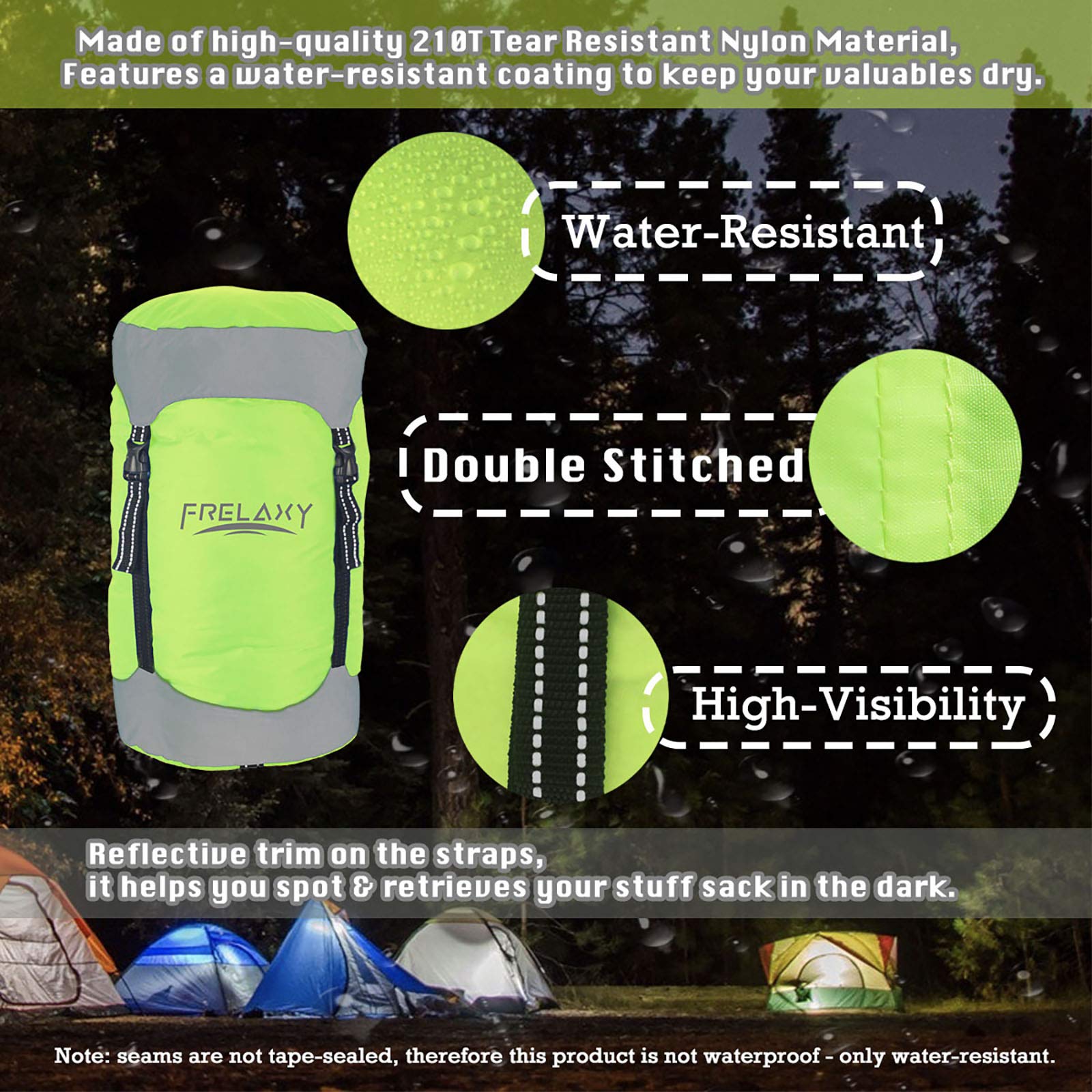 Frelaxy Compression Sack, 40% More Storage! 11L/18L/30L/45L Stuff Sack (Neon Green, M)