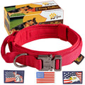 Adityna Heavy-Duty Tactical Dog Collar With Handle - Red Dog Collar For Extra-Large Dogs - Wide, Thick, Adjustable, Soft Padded 