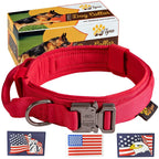 Adityna Heavy-Duty Tactical Dog Collar With Handle - Red Dog Collar For Extra-Large Dogs - Wide, Thick, Adjustable, Soft Padded 