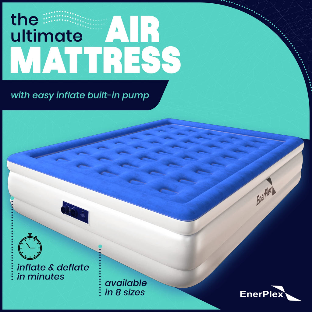 Enerplex Queen Air Mattress With Built-In Pump - 13 Inch Double Height Inflatable Mattress For Camping, Home & Portable Travel -