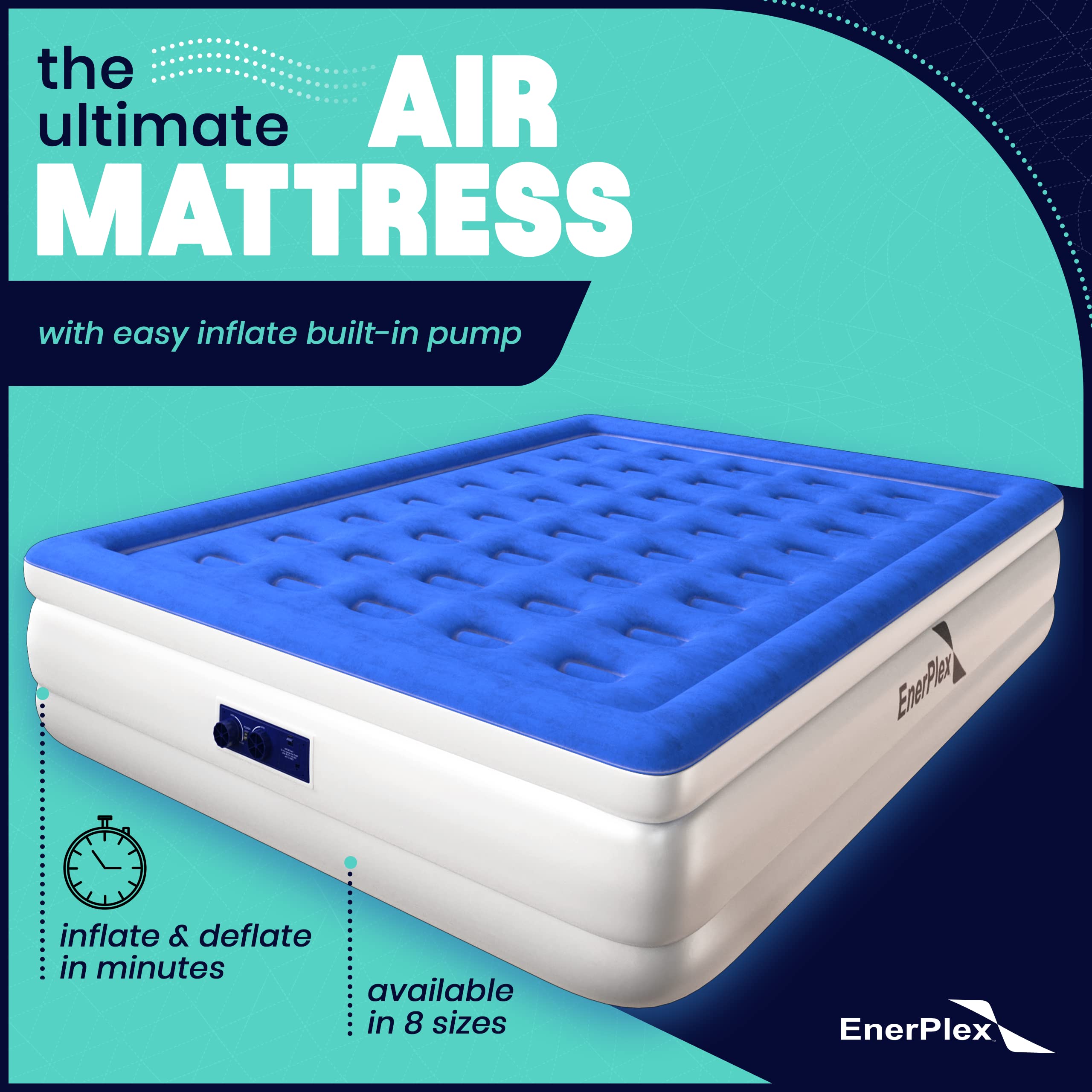 Enerplex Queen Air Mattress With Built-In Pump - 13 Inch Double Height Inflatable Mattress For Camping, Home & Portable Travel -