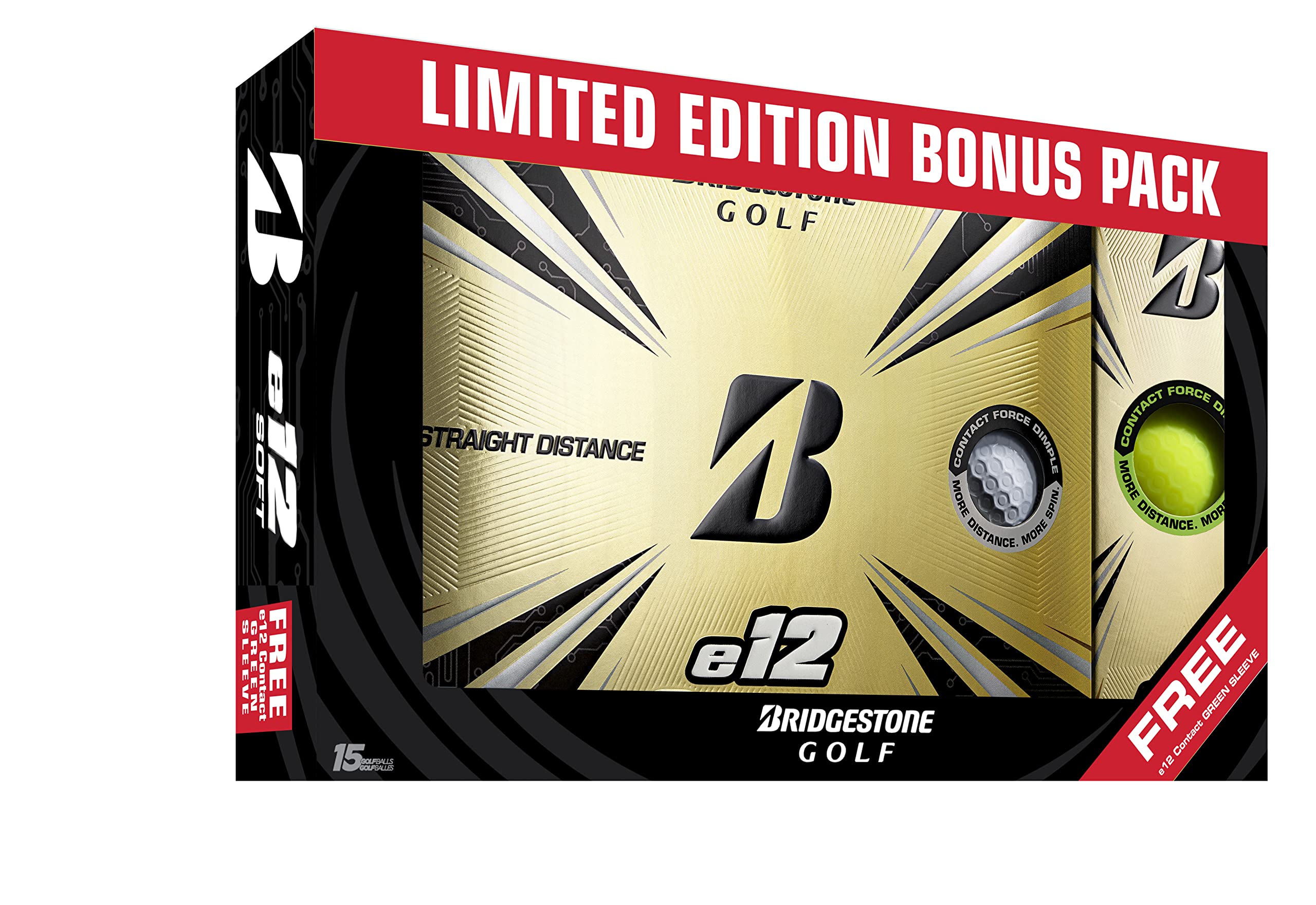 Bridgestone Golf 2021 E12 Contact Bonus Pack White/Free Sleeve Golf Balls