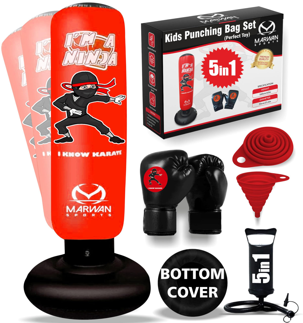 Marwan Sports Kids Punching Bag Toy Set, Inflatable Boxing Bag Toy for Boys Age 312, Ninja Toys for Boys, Christmas,Birthday Gi