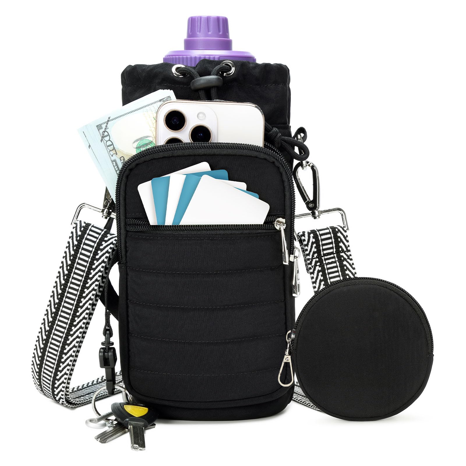 YIQUN Water Bottle Carrier with Strap Water Bottle Holder with Strap Water Bottle Carrier Bag, Water Bottle Bag with Phone Pocke