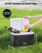Vevor Portable Cooler, 8.5 Qt Hard Cooler With Ice Retention And Heavy-Duty Handles, Lightweight Rigid Material Insulated Portab