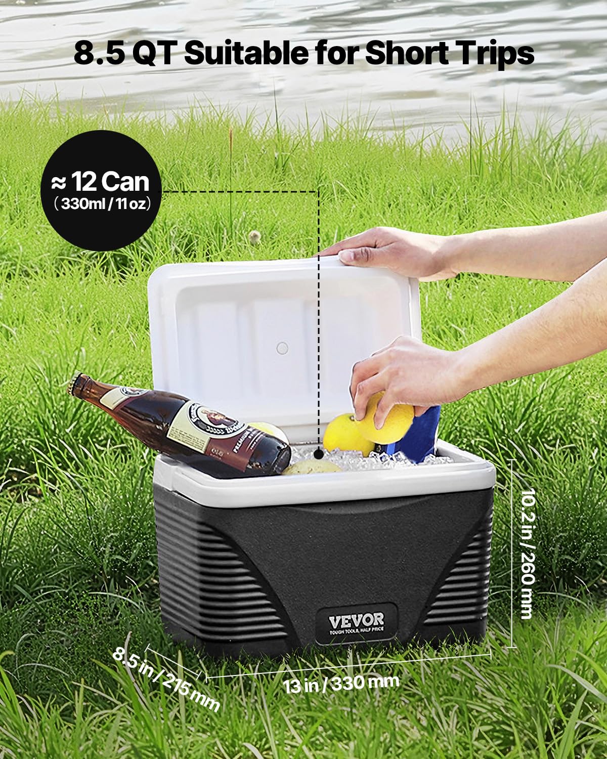 Vevor Portable Cooler, 8.5 Qt Hard Cooler With Ice Retention And Heavy-Duty Handles, Lightweight Rigid Material Insulated Portab