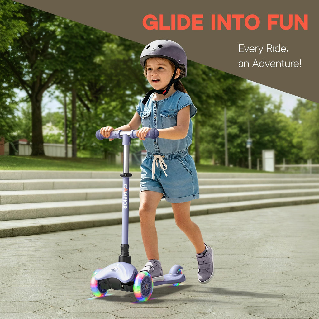 Gray Mini 3 Wheel Scooter for Kids - Lean-to-Steer Kick Scooter with LED Light-Up Wheels, Adjustable Handlebar, Wide Anti-Slip D