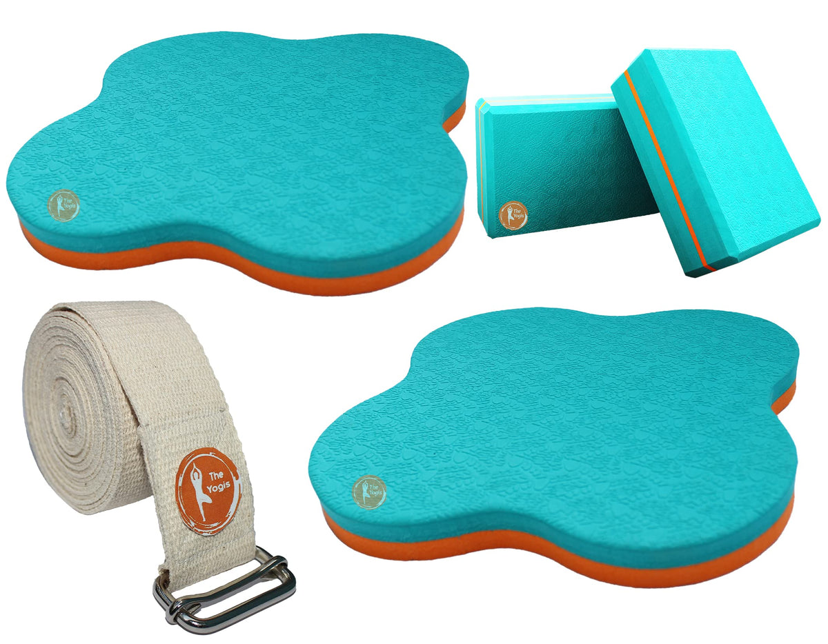 The Yogis Yoga Knee Pads, Yoga Mat Pads, Yoga Knee Support with blocks + belt [ Made In India ]