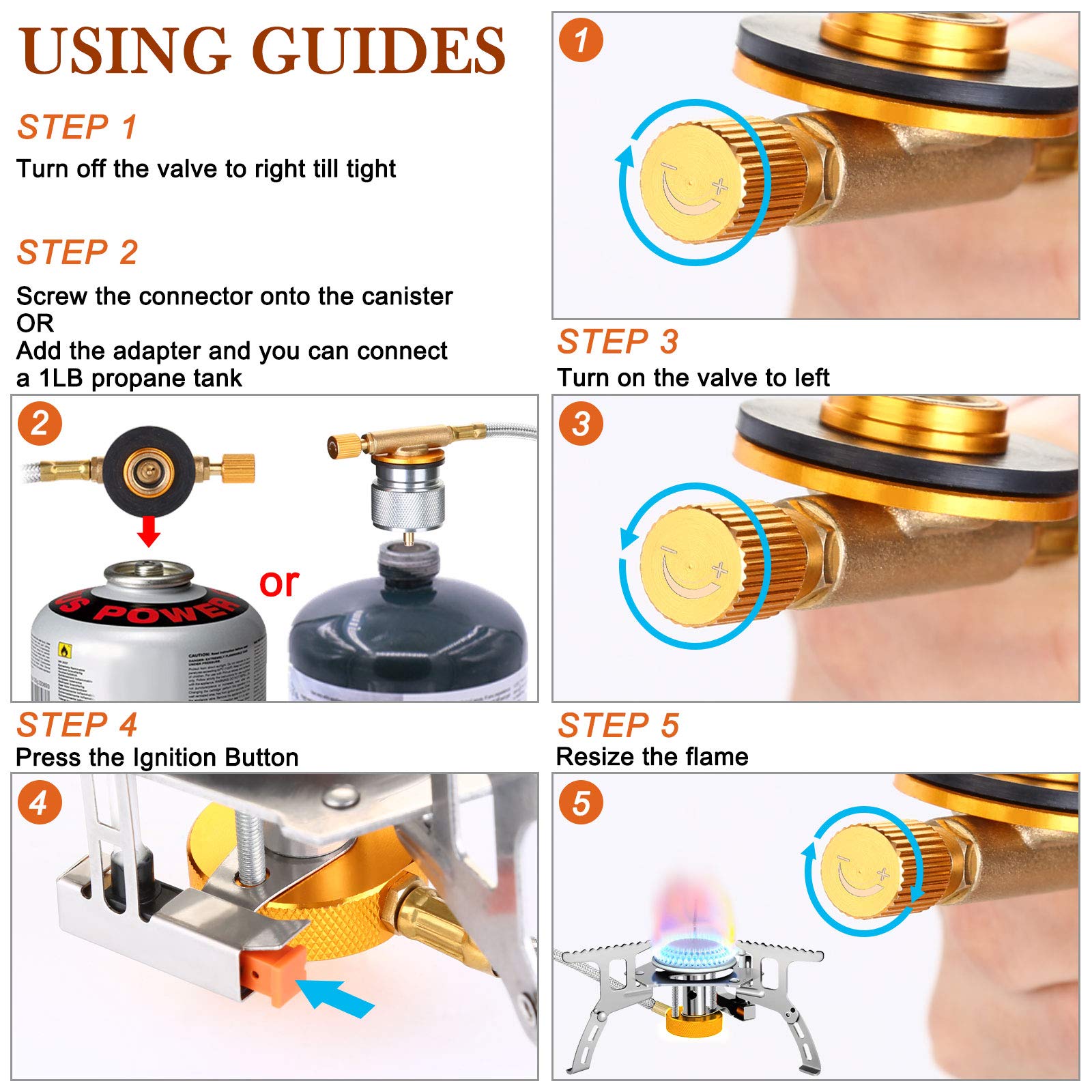 Wadeo Camping Gas Stove, 3700W Portable Backpacking Stove With Piezo Ignition, Portable Burner, Camping Stove Adapter And Carryi