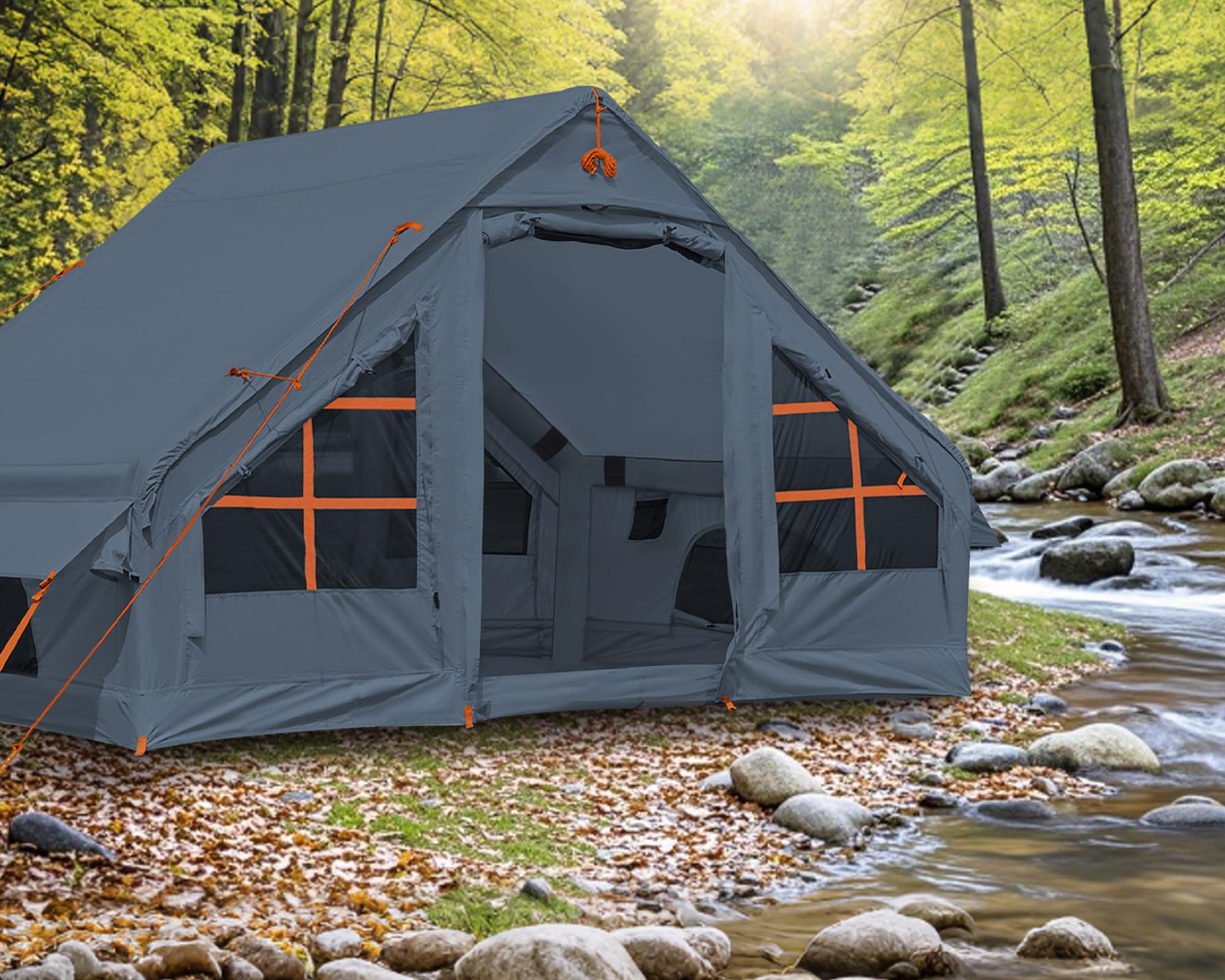 4-6 Person Inflatable Camping Tent, 9.8 * 7.2 Ft Glamping Inflatable Tents With Largetarps,2025 Update Zipper Door Easy Setup Bl
