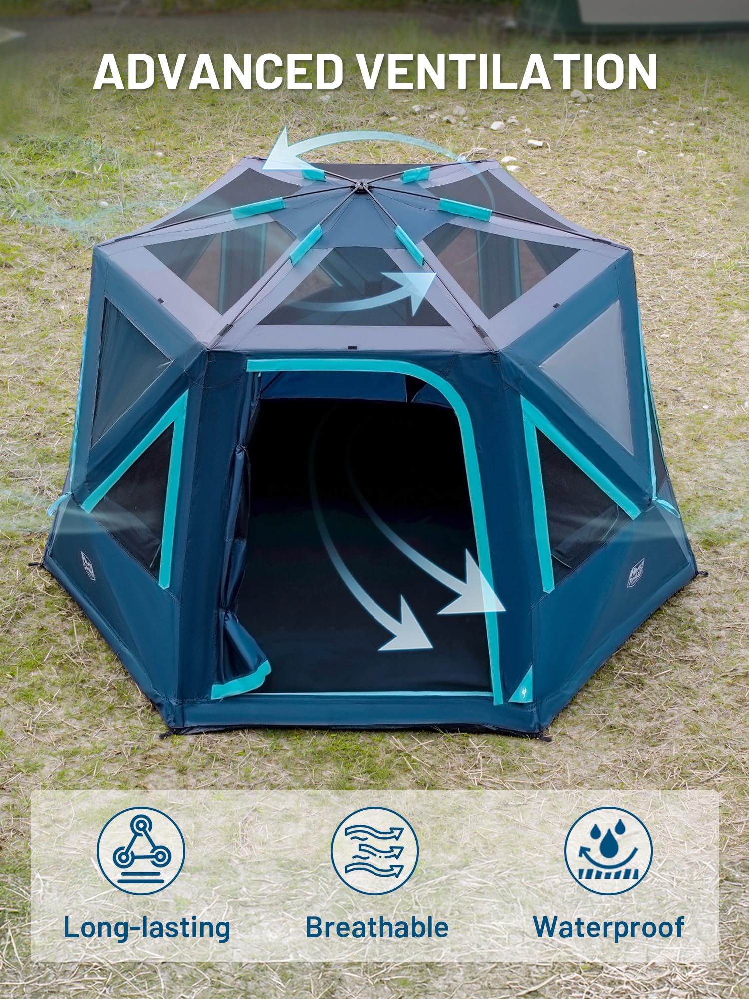 Timber Ridge 4-6 Person Pop Up Hub Tent, Easy 60 Second Setup, Weather Resistant Camping Family Cabin Tent With Rain Fly And Whe
