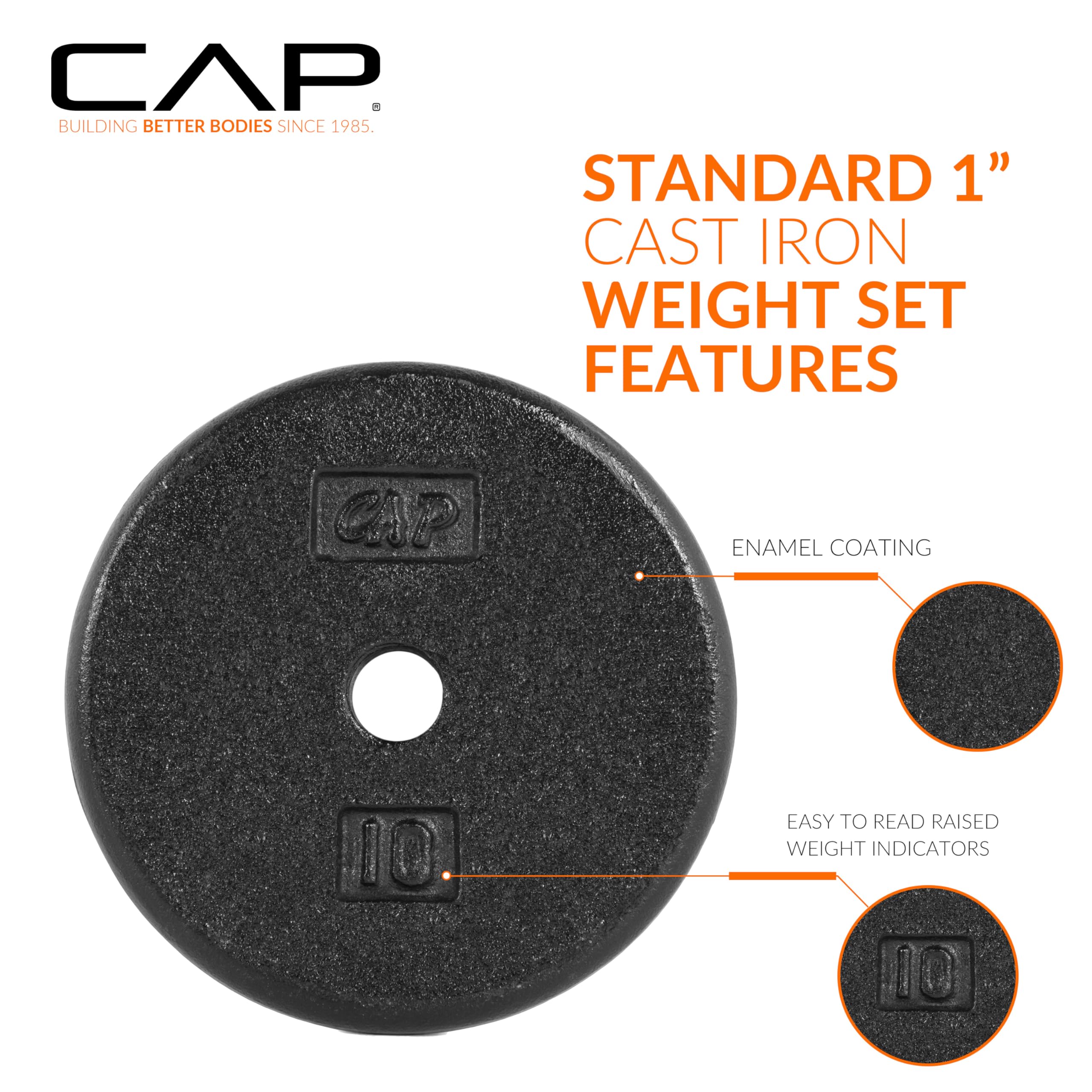 CAP Barbell Cast Iron Standard 1-Inch Weight Plate Set - Barbell Weights for Home Gym, Strength Training, and Weightlifting, 2.5