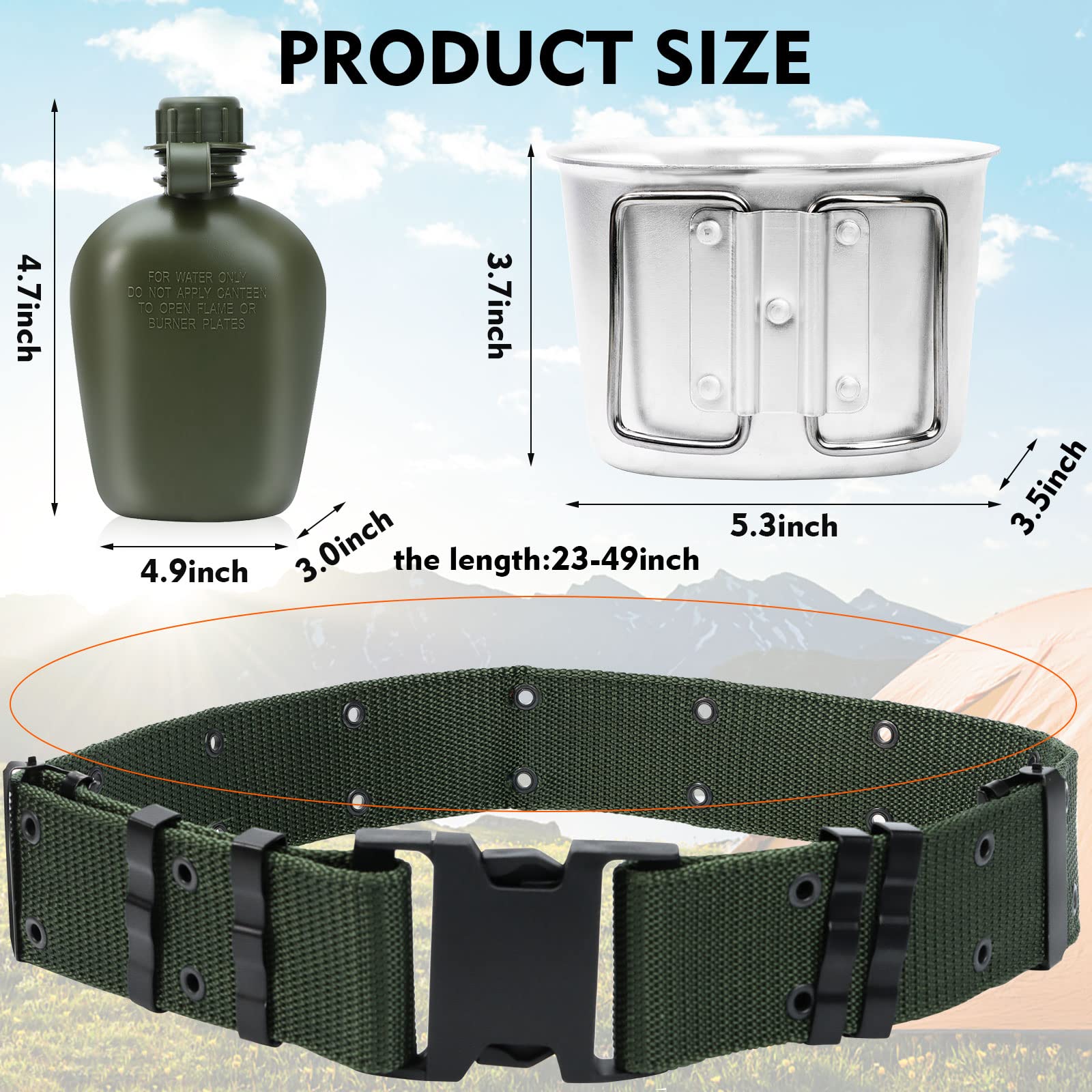 1 Quart Canteen Kit Portable Canteen Hydration Canteens Water Bottle With Reinforced Nylon Bottle Pouch Cover Bag,Aluminum Cup A