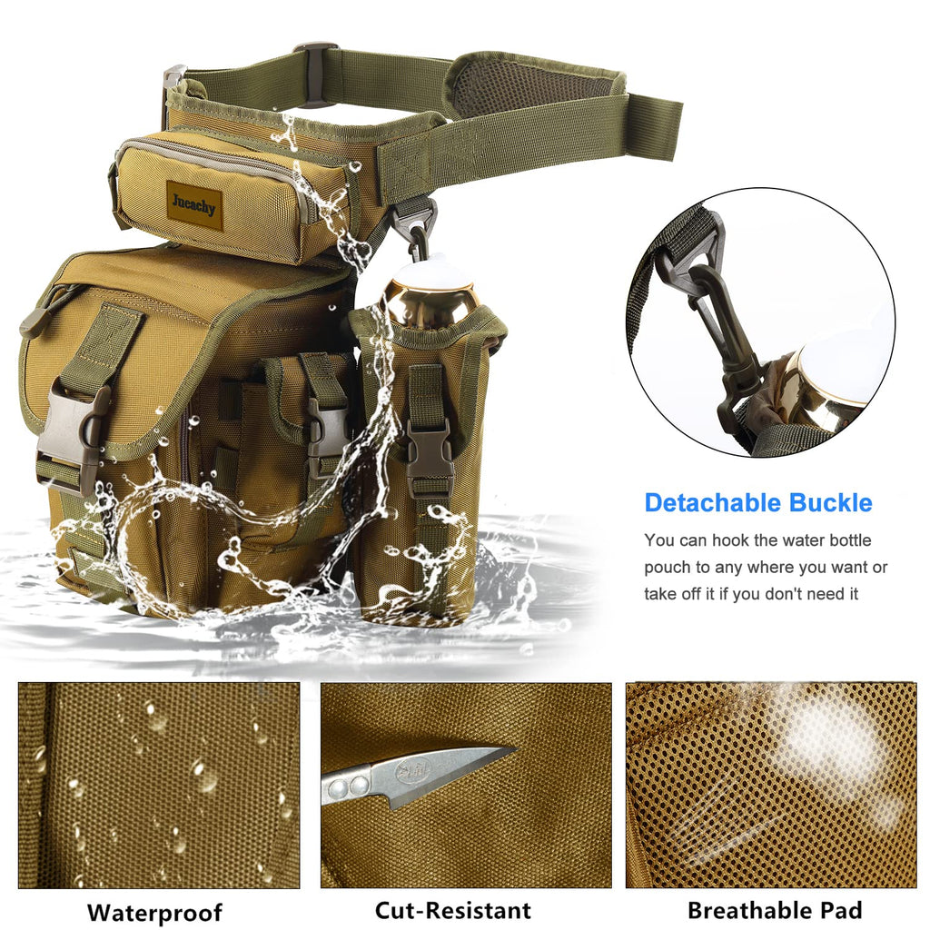 Jueachy Drop Leg Bag For Men Tactical Metal Detecting Thigh Pack With Water Bottle Pouch Tan