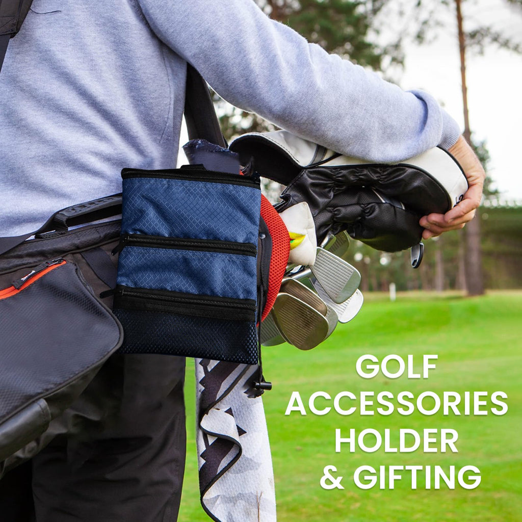 Finger Ten Golf Pouch Bag For Valuables Tee Color With 4 Golf Pencil Pack, Zippered Pocket Gear Clip Hook To Bag (Blue Pouch Bag