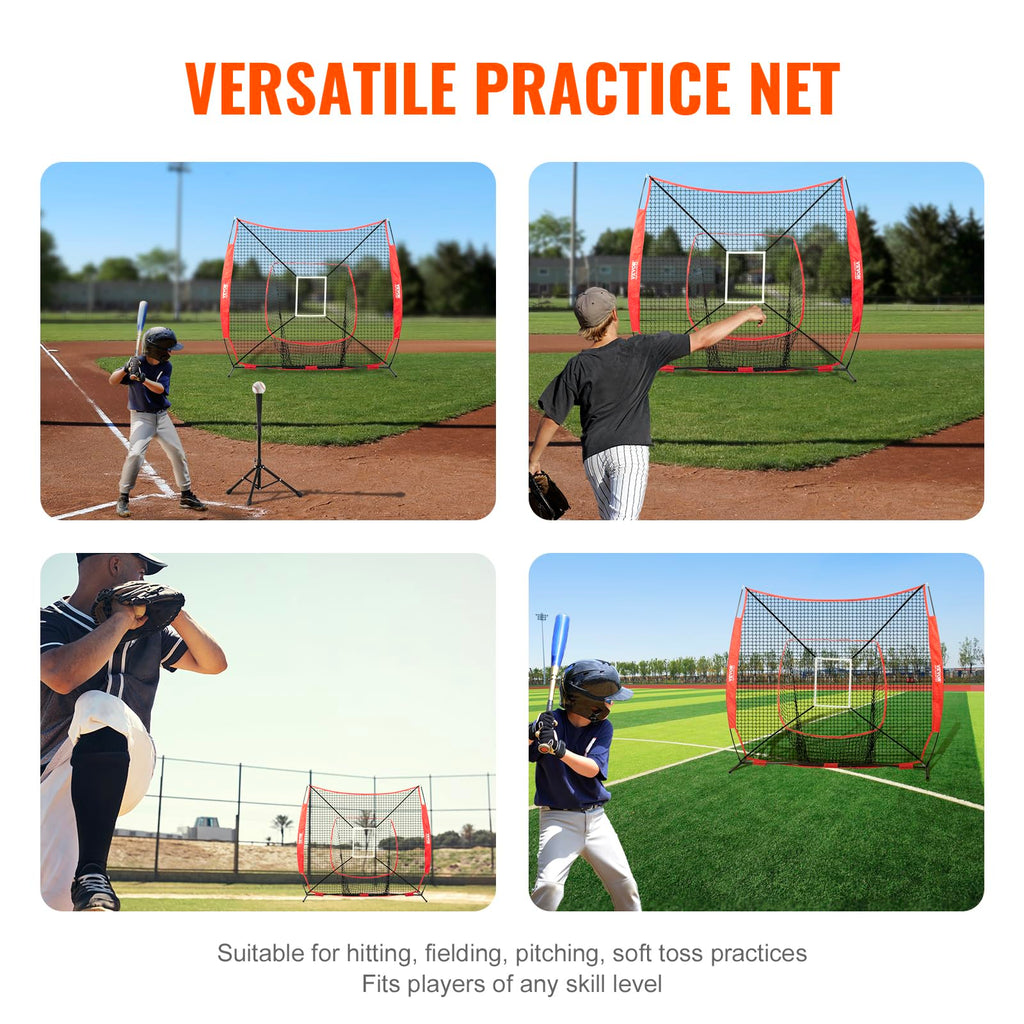 Vevor 7X7 Ft Baseball Softball Practice Net, Portable Baseball Training Net For Hitting Batting Catching Pitching, Backstop Base