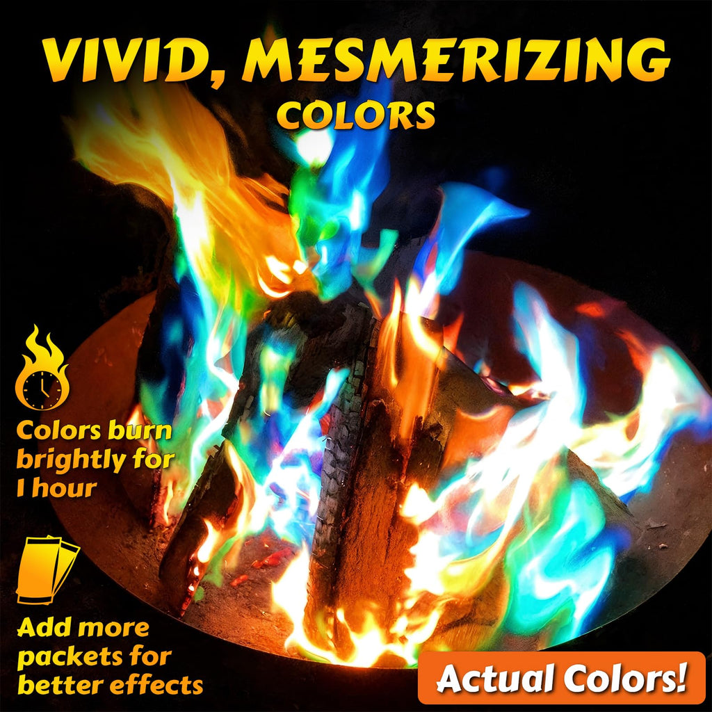 Hgd (50 Pack) Fire Color Changing Packets For Fire Pit, Indoor/Outdoor Fireplace, Campfires, Bonfires - Mystical Rainbow Magic F