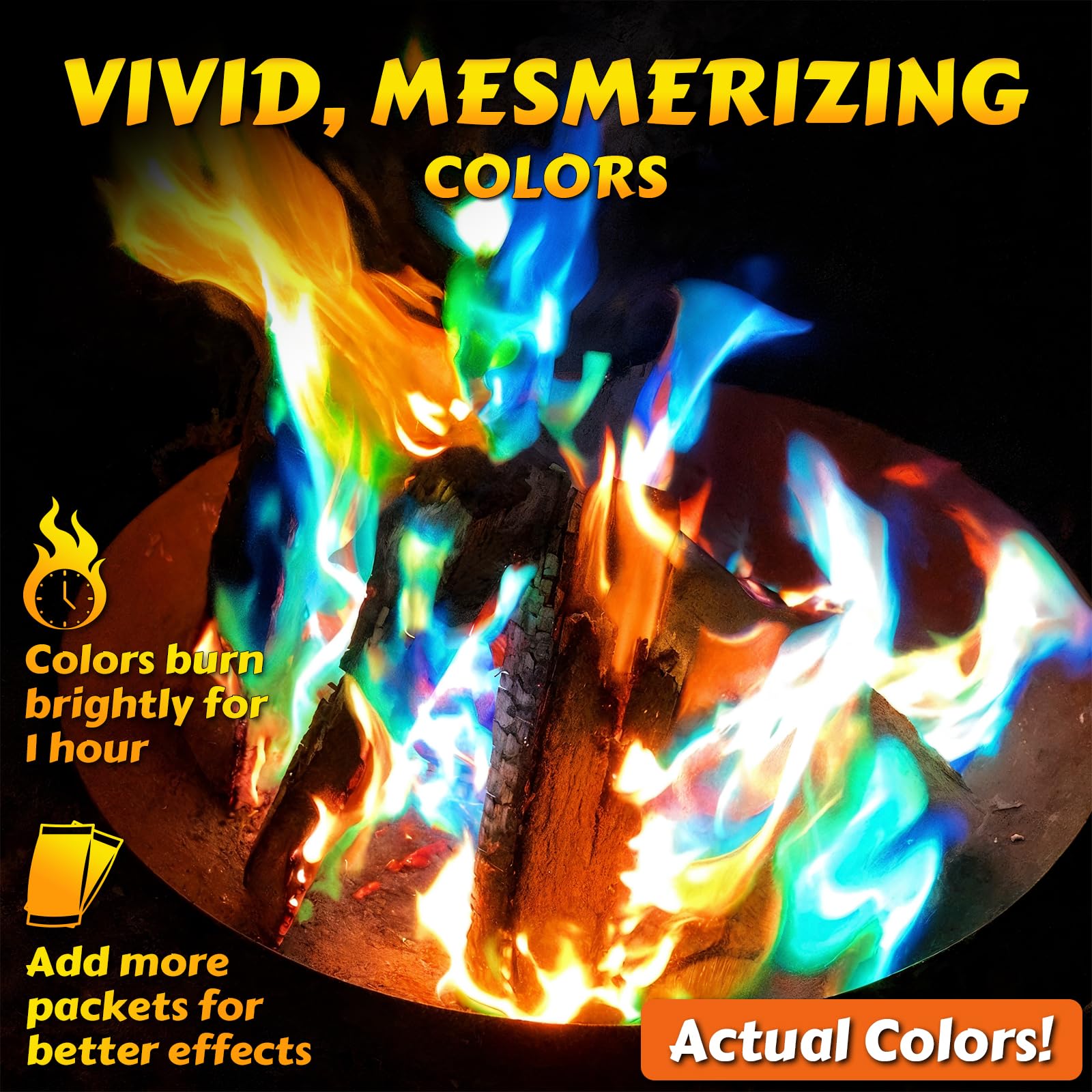 Hgd (50 Pack) Fire Color Changing Packets For Fire Pit, Indoor/Outdoor Fireplace, Campfires, Bonfires - Mystical Rainbow Magic F
