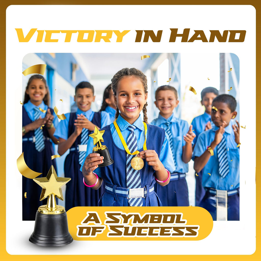Star Trophy Awards - Pack Of 12 Bulk - 4.5 Inch, Gold Award Trophies For Kids Party Favors, Props, Rewards, Winning Prizes, Comp