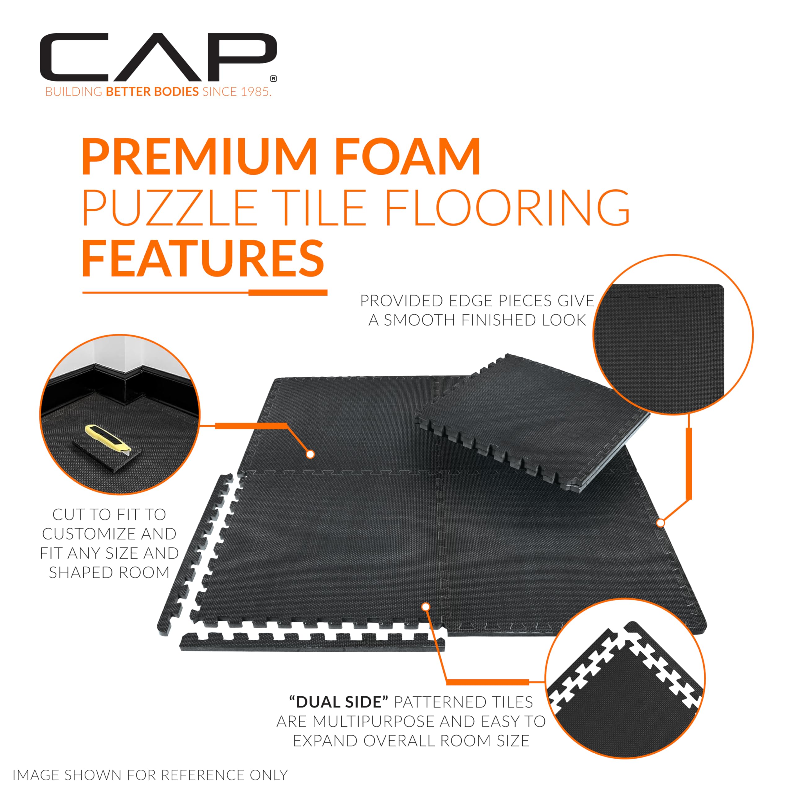 Cap Barbell 1-Inch Interlocking Eva Foam Exercise Puzzle Mats - 1 Pack | 24'' X 24'' X 1'' | T Pattern - Black