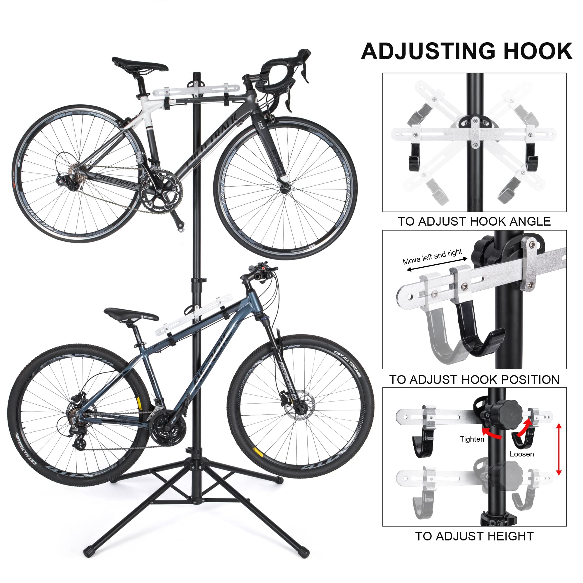 Kong Ming Car Bike Rack Garage Storage - 2 Bicycle Vertical Hanger Parking Rack Gravity Floor Storage Stand - Fully Adjustable G
