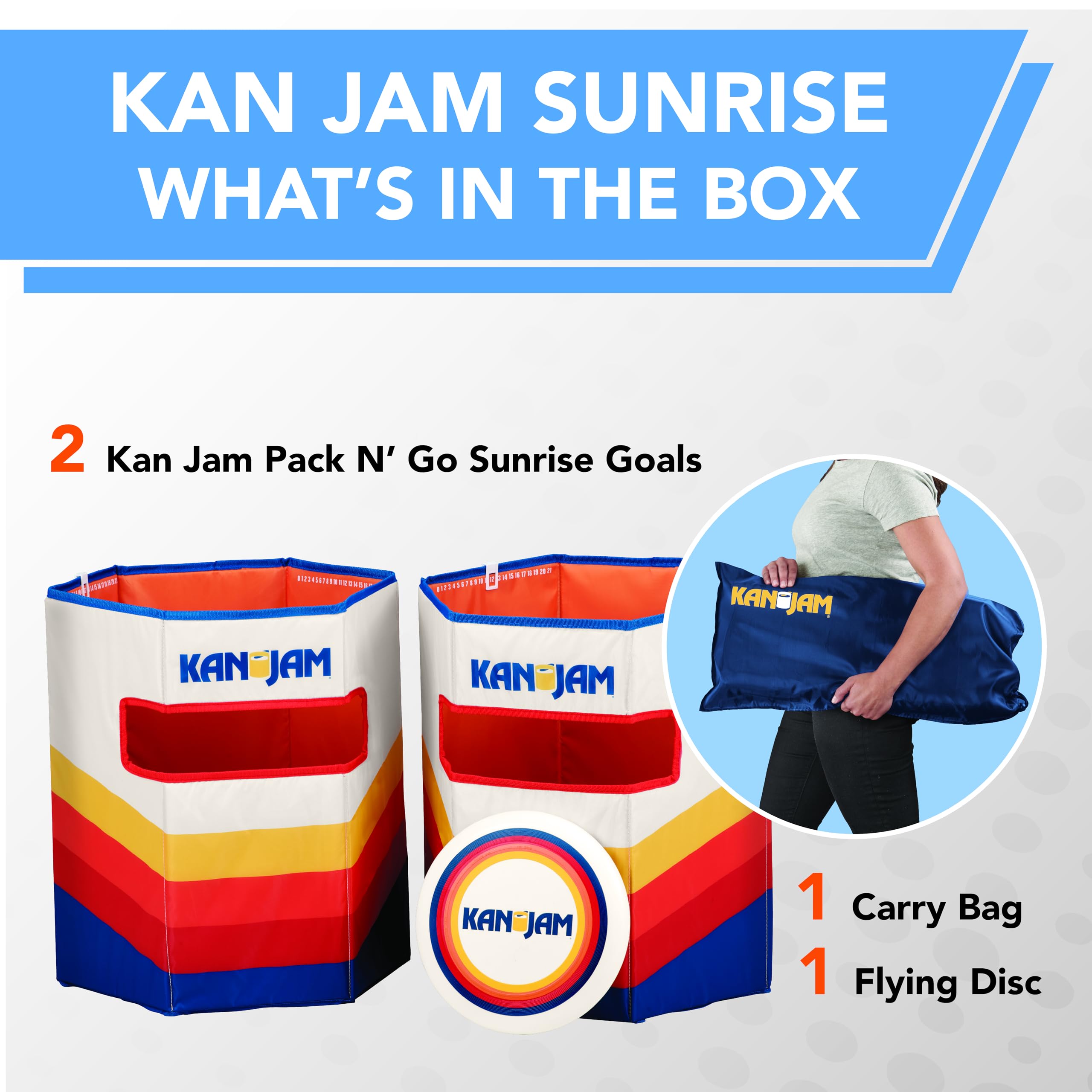 Kan Jam Pack n Go Travel - Foldable Outdoor Disc Toss Game for The Back Yard, Beach, Park, Tailgates, and More, Sunrise Edition