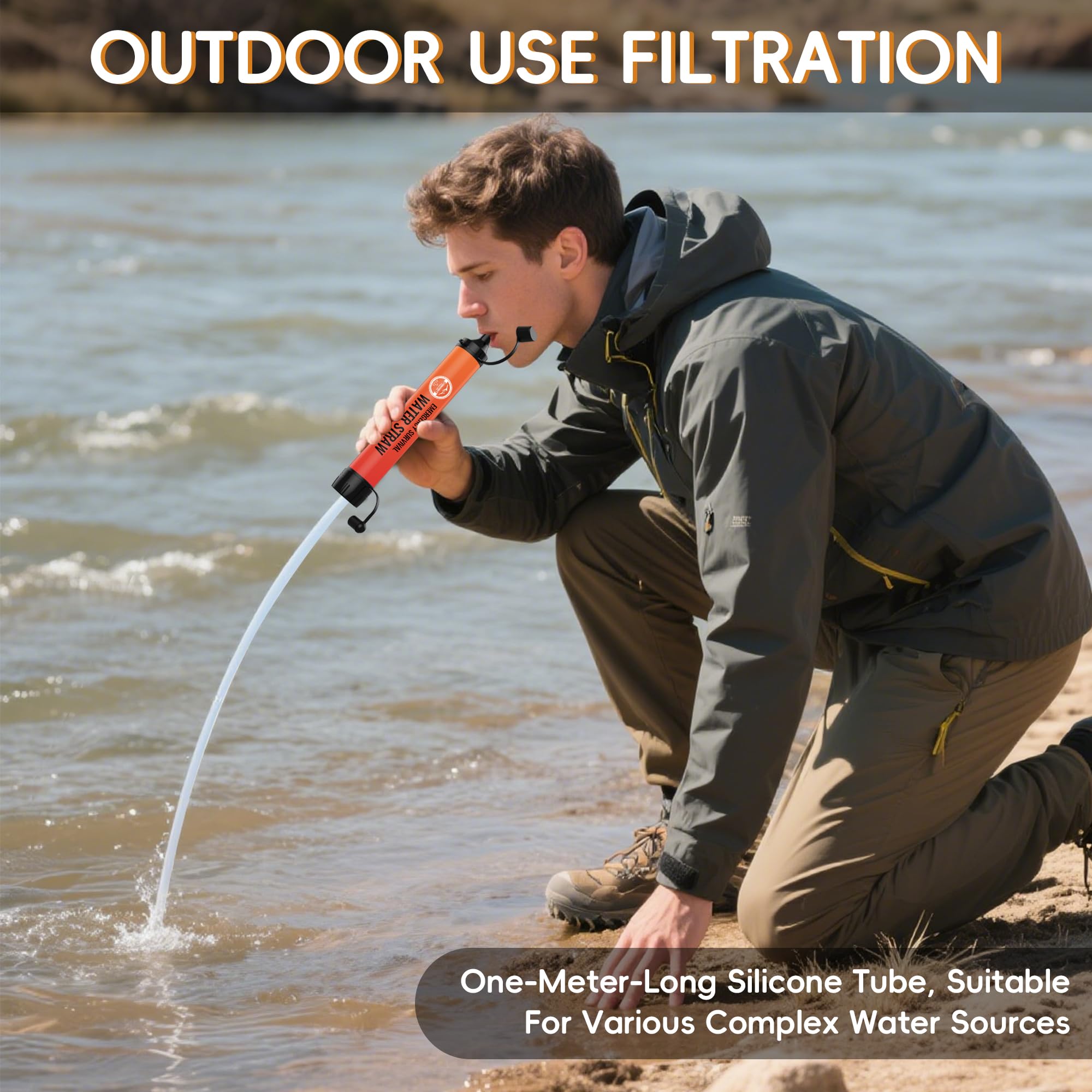 Lormandy Water Filter Straw, Personal Water Filtration System, Water Purifier, Outdoor Emergency Survival Gear And Equipment For