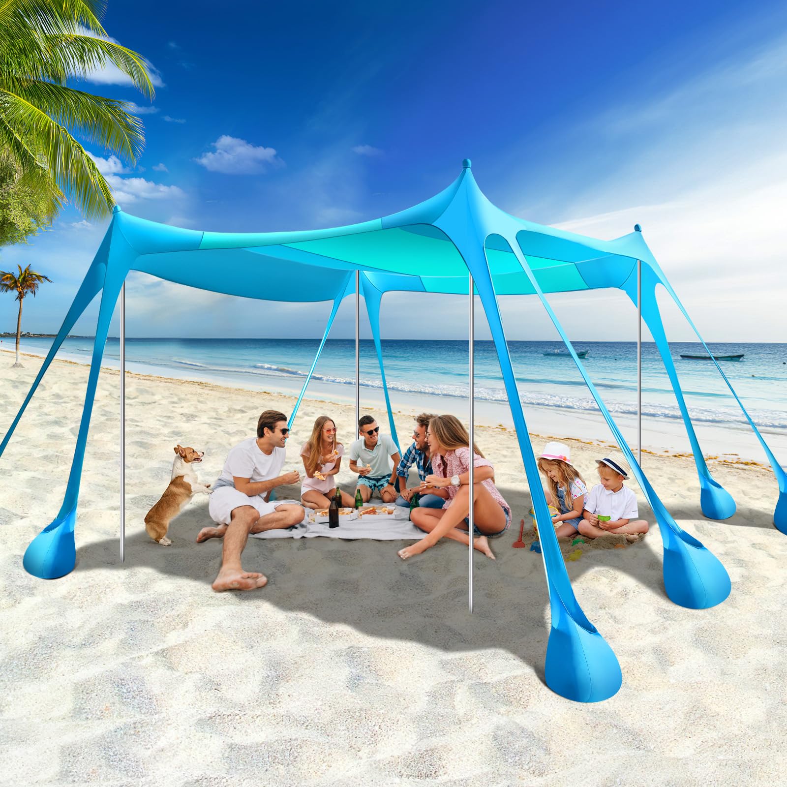 Rhino Valley Beach Tent, 10 X 10 Ft Beach Shade Upf50+ Protection, Beachcanopy With 8 Sandbags 4 Stability Poles, Outdoor Beacht