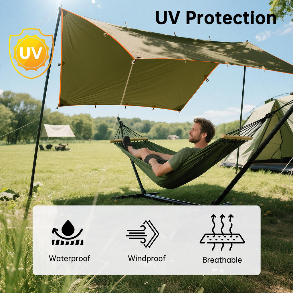 Free Soldier Waterproof Portable Tarp Multifunctional Outdoor Camping Traveling Awning Backpacking Tarp Shelter Rain Tarp (Brown