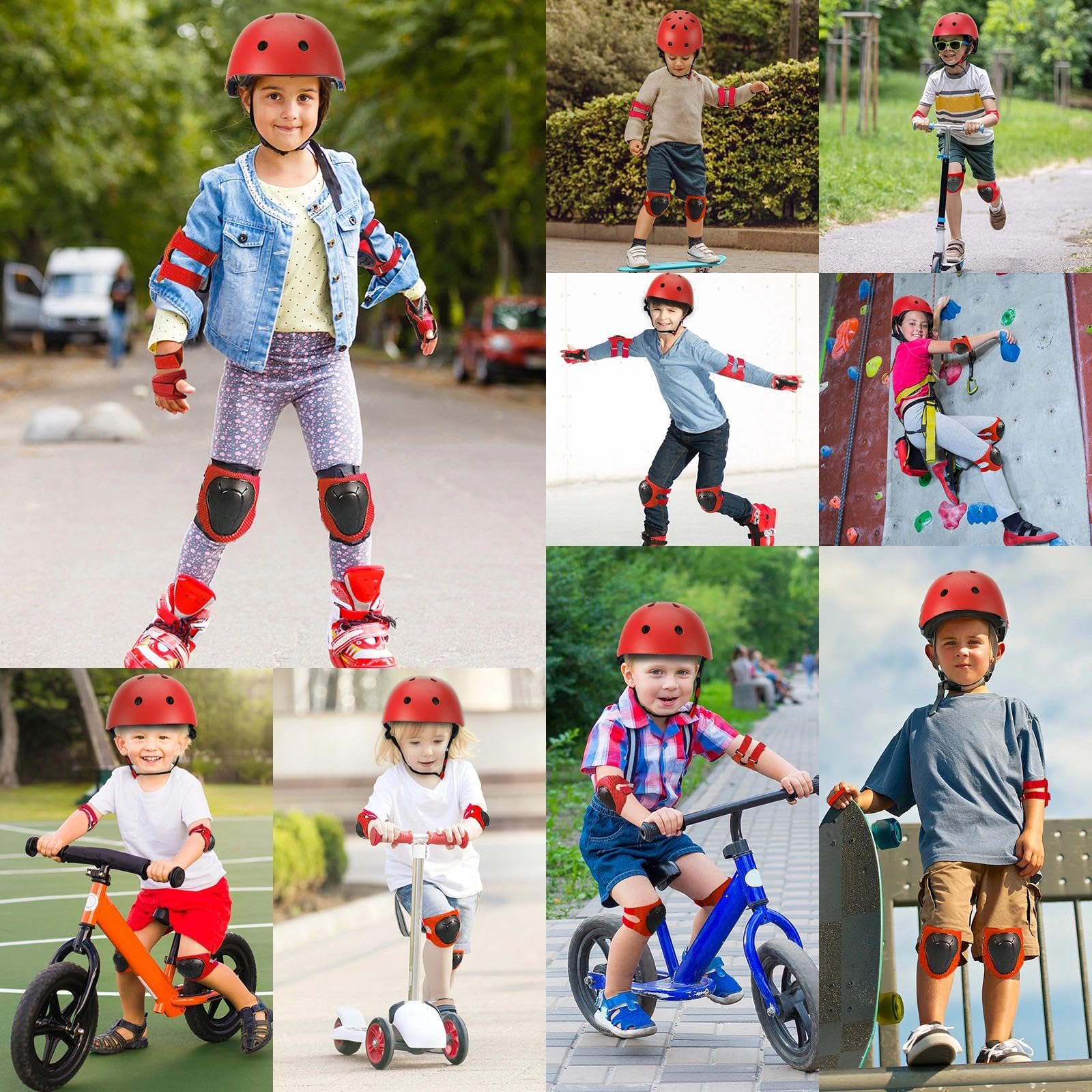 Toddler Kids Bike Helmet Set - Adjustable Cycling Helmet with Knee, Elbow Pads & Wrist Guards Sport Protective Gear Little Kid