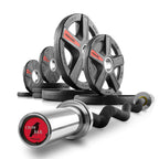 Xmark Olympic Bar Curl Bar With Weights Offer, Olympic Weights 95 Lb Set Of Texas Star Olympic Weight Plates, Rubber Coated, Pat