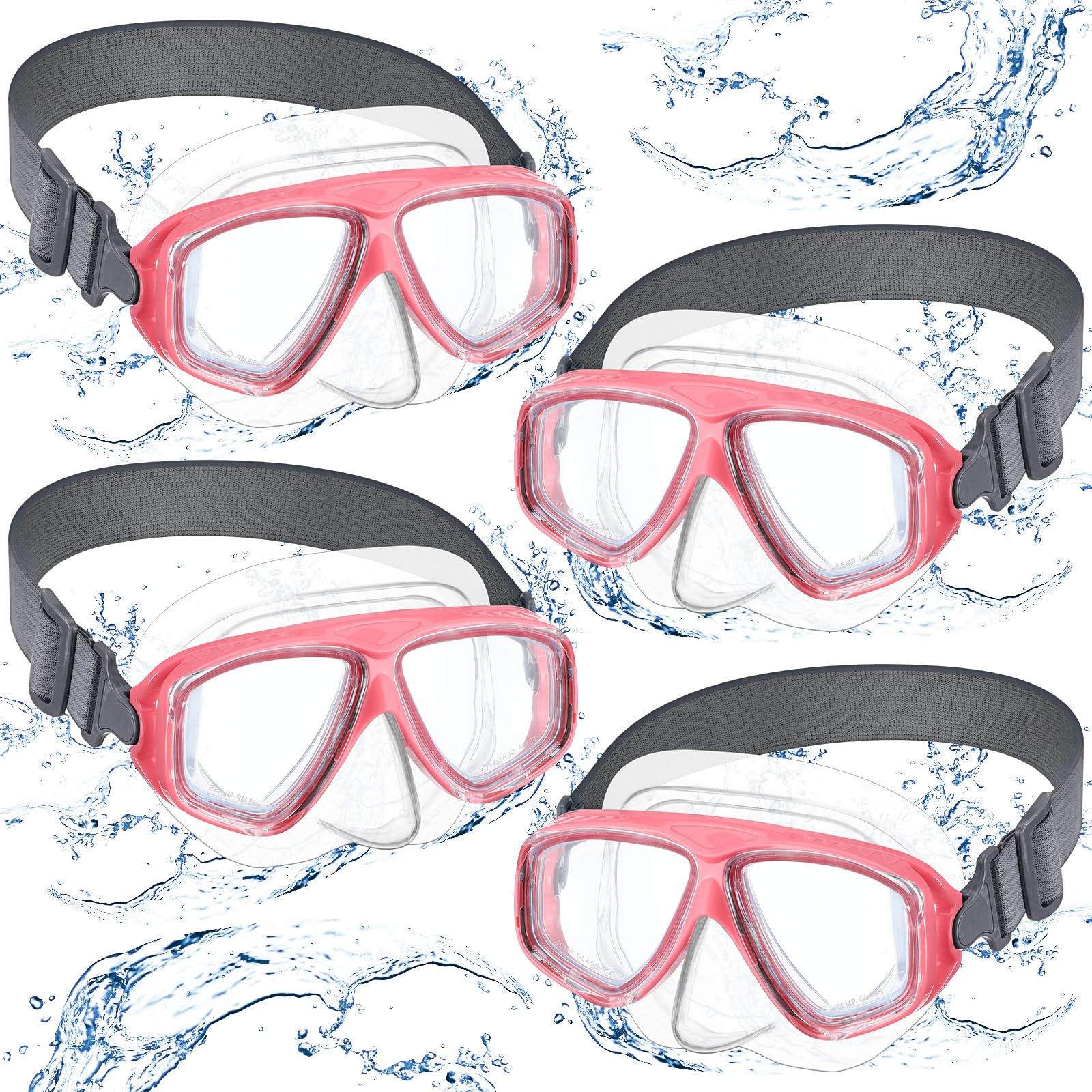 Flutesan 4 Pcs Kids Youth Swim Goggles with Nose Cover Elastic Strap Diving Swim Mask Swimming Waterproof Snorkel Goggle(Pink)