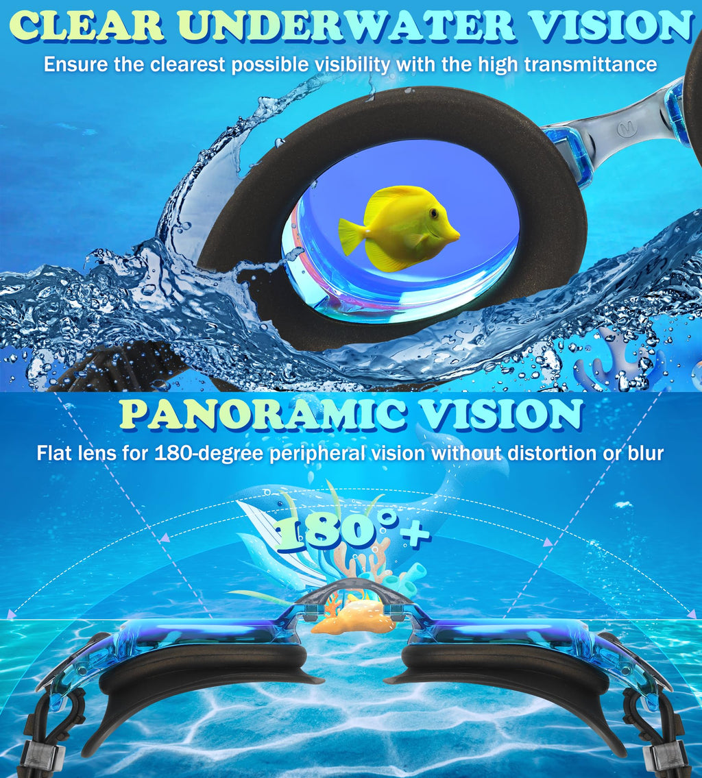 Aegend 2 Pack Kids Goggles, Swimming Goggles For Kids Age 4-16 Boys And Girls Youth, Anti-Fog Pool Goggles, Blue Black & Crisp P