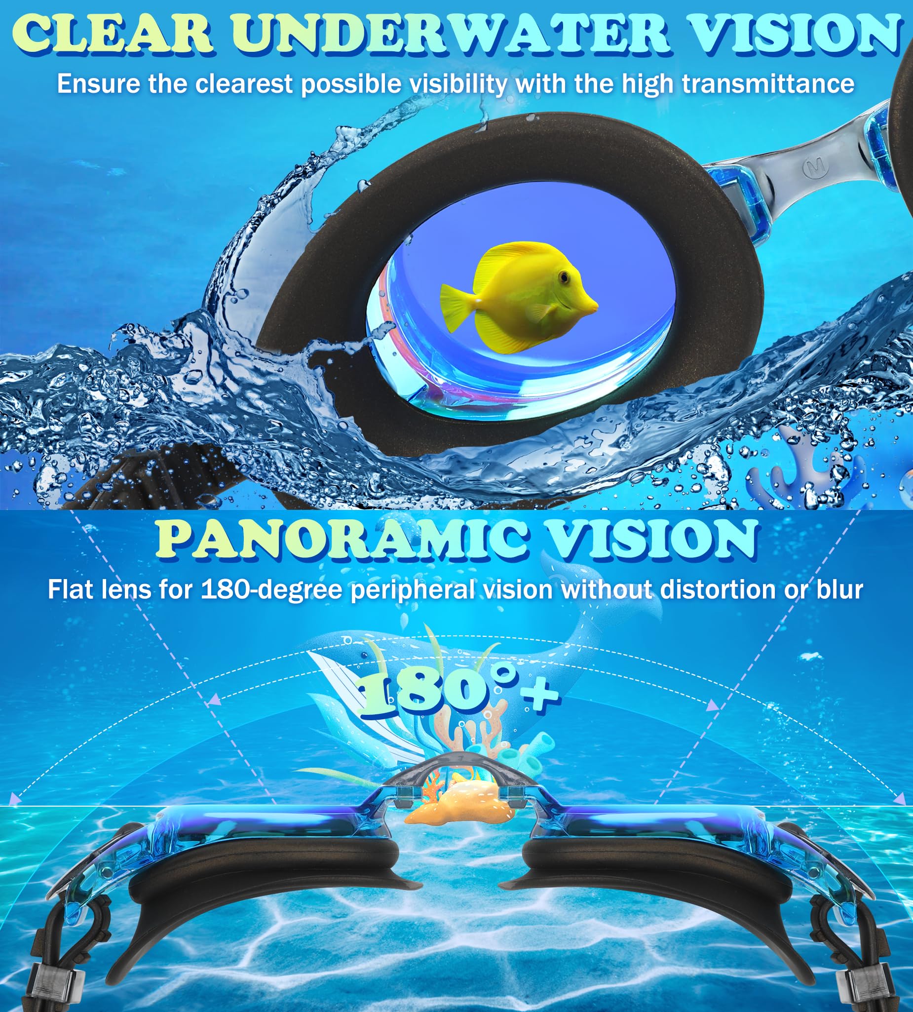 Aegend 2 Pack Kids Goggles, Swimming Goggles For Kids Age 4-16 Boys And Girls Youth, Anti-Fog Pool Goggles, Blue Black & Crisp P