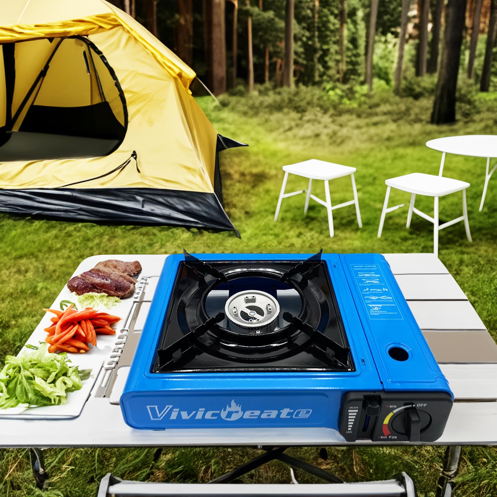 Vivicreate 7000 Btu Portable Butane Gas Stove For Camping Cooking Outdoor, Lightweight Portable Stove Burner With Auto Ignition,