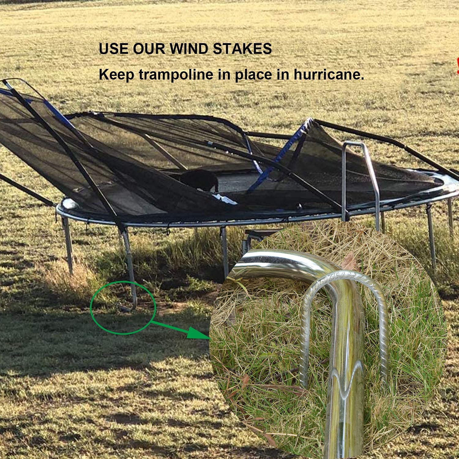 Aagut 12 Inch Trampoline Stakes 6 Pack U Shaped Rebar Ground Anchors Heavy Duty High Winds Galvanized Steel Trampolines Accessor
