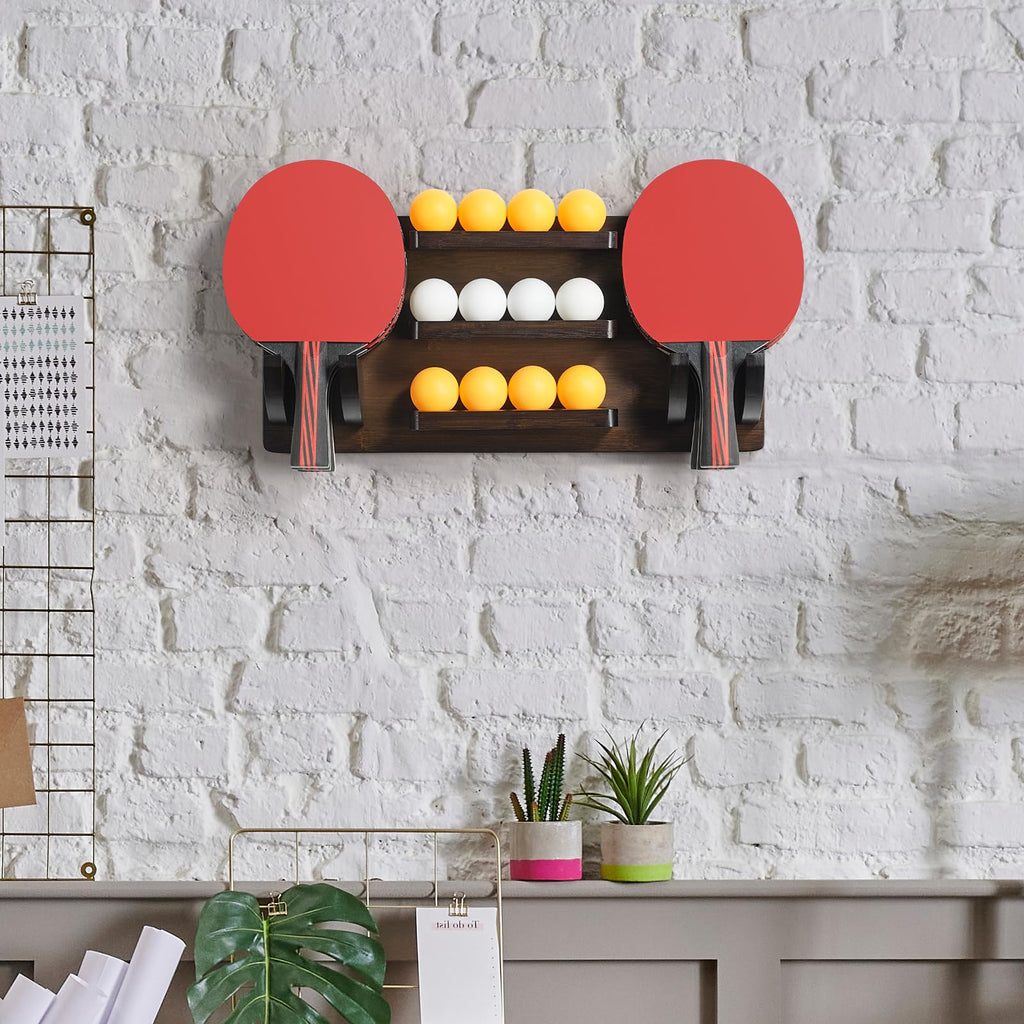 Ikkle Ping Pong Paddle Holder Wall Mounted Table Tennis Racket Display For 6 Paddles And 12 Balls Storage, Ping Pong Accessories