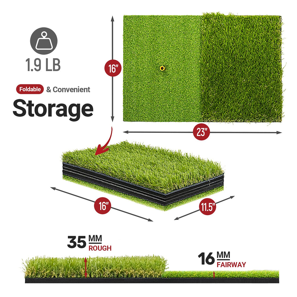 Saplize 23'' X 16'' Foldable Golf Hitting Mat, 2-In-1 Golf Turf Grass Mat, Rough And Fairway For Hitting, Chipping And Putting G