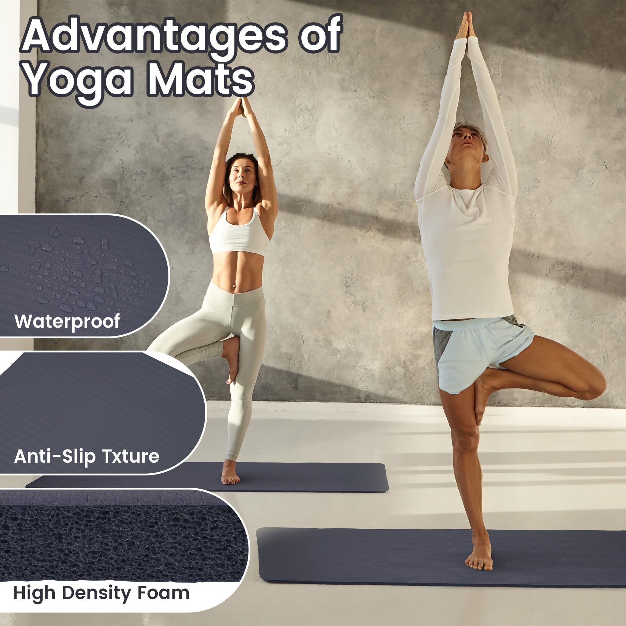 Yoga Mat, 1/2-Inch Extra Thick High Density Exercise Mat, Anti-Tear Exercise Yoga Mat With Carrying Strap, Suitable For Various