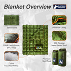 Horizon Hound Down Camping Blanket - Gr-20, Green Travel Blanket | Sustainable Insulated Down | Lightweight & Warm Quilt For Cam