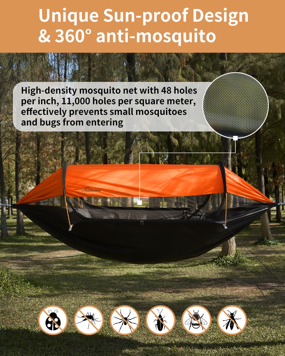 Travel Bird Camping Hammock Tent With Mosquito Net And Sunshade, Extra Large For 2 Person, Lightweight Hanging Hammocks Tree Str