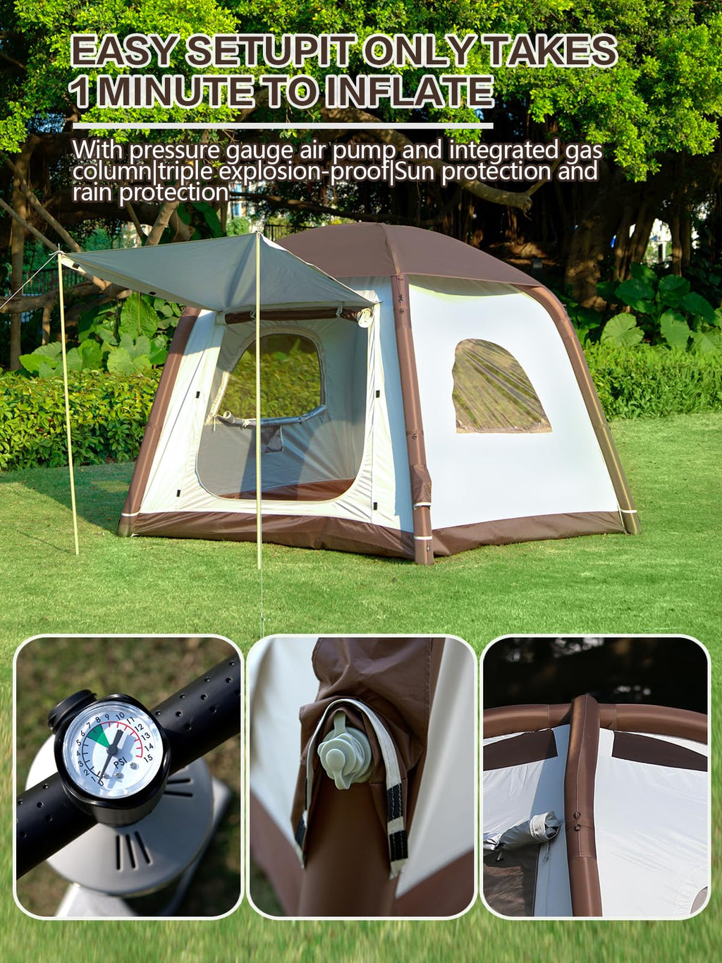Dancoom 6-8 Person Inflatable Tent For Camping, 96.8 Ft Large Camping Tent Includes Tarps,3000Mm Waterproof Easy Setup Glamping