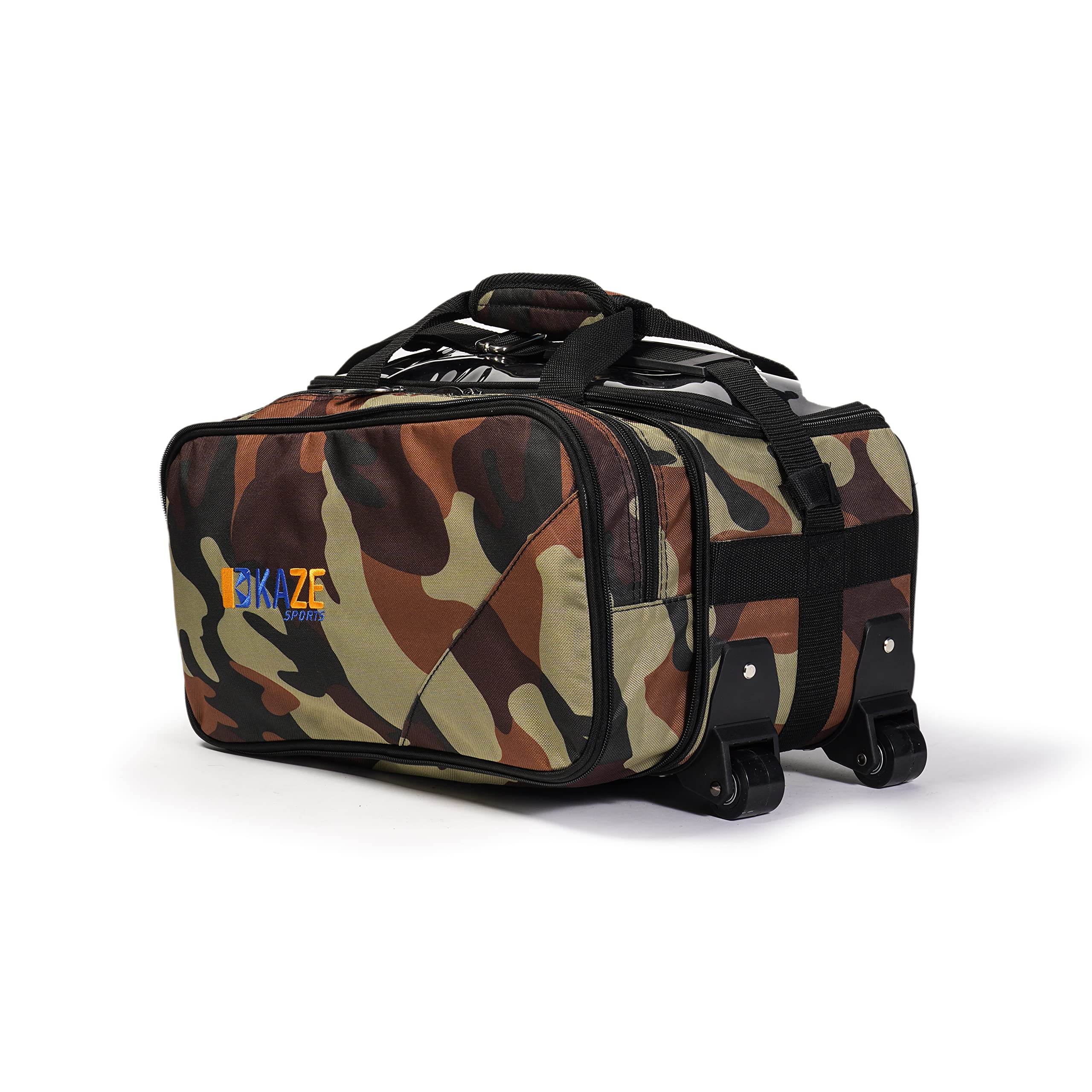 KAZE SPORTS 2 Ball Compact Travel Bowling Roller with Expandable Shoe Storage (Camo)