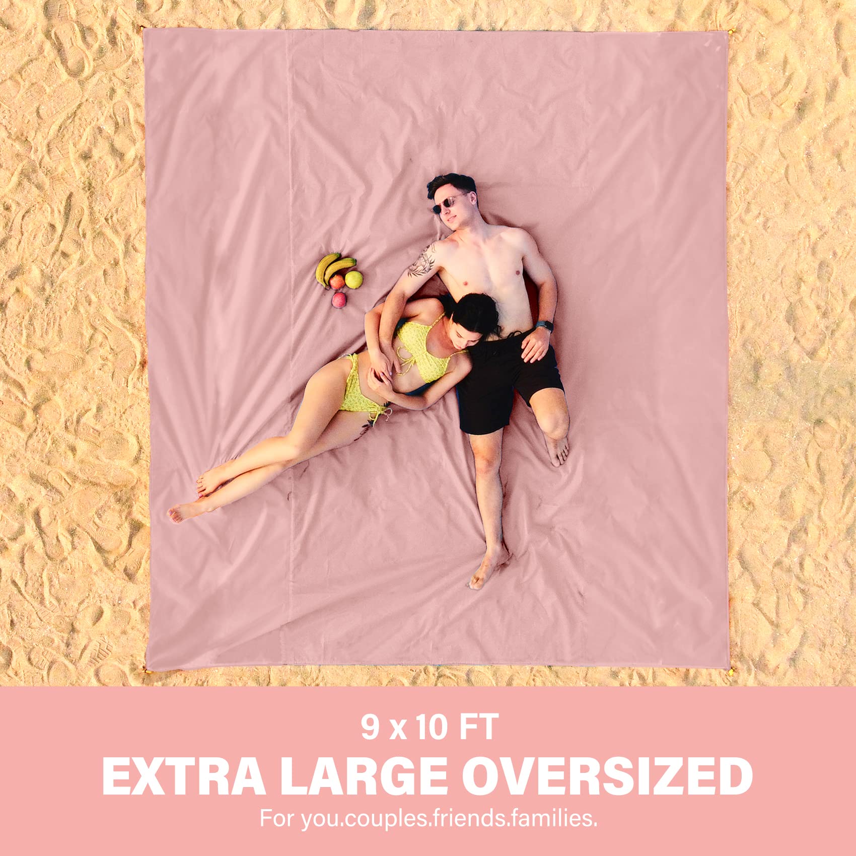 Famstar Beach Blanket Oversized Extra Large 10'X 9',Waterproof Sandproof Beach Blanket 2-8Adults Lightweight Durable For Travel