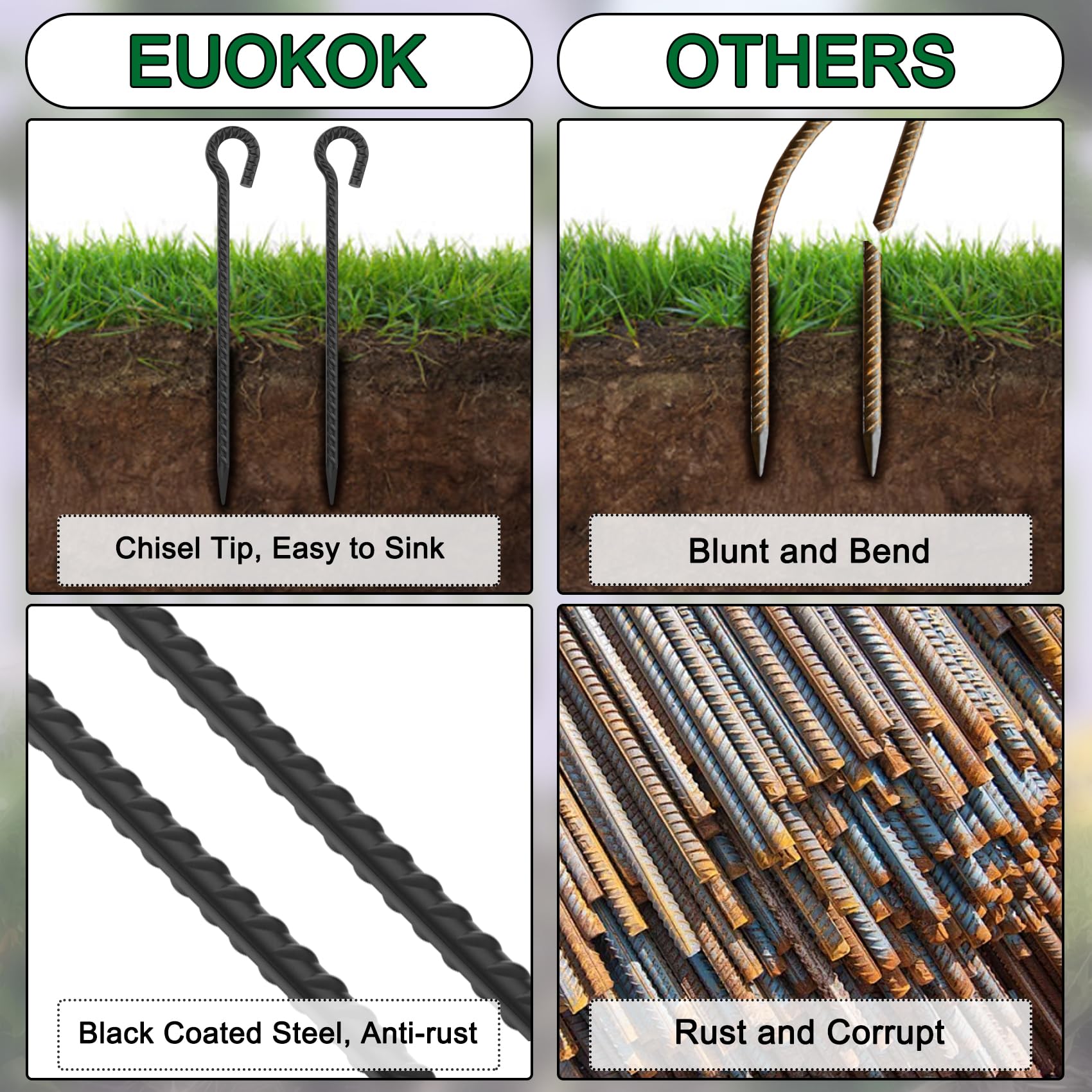 18 Inch Rebar Stakes With Loop 12 Pack Camping Tent Ground Anchors Heavy Duty 1/2 Inch Diameter Metal Tree Stakes And Supports F