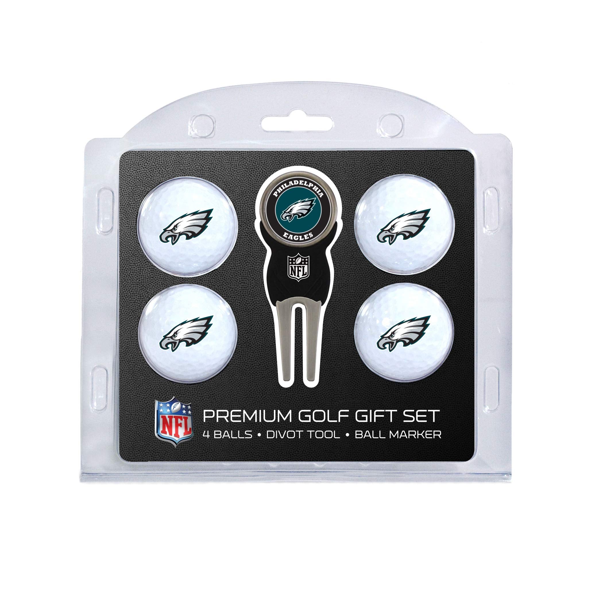 Team Golf Nfl Philadelphia Eagles 4 Golf Ball And Divot Tool Set Regulation Size Golf Balls (4 Count) & Divot Tool With Removabl