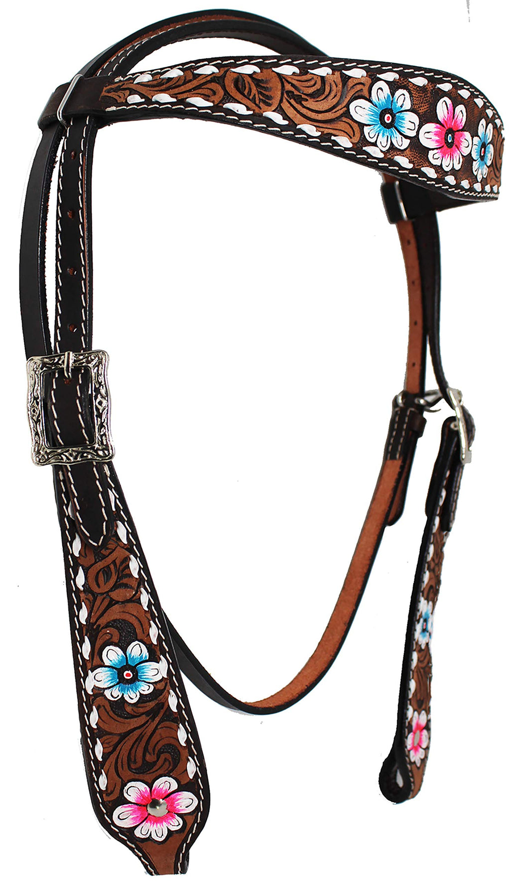 Challenger Horse Western Floral Tooled Browband Bridle & Breast Collar Tack Set 78Hr37B