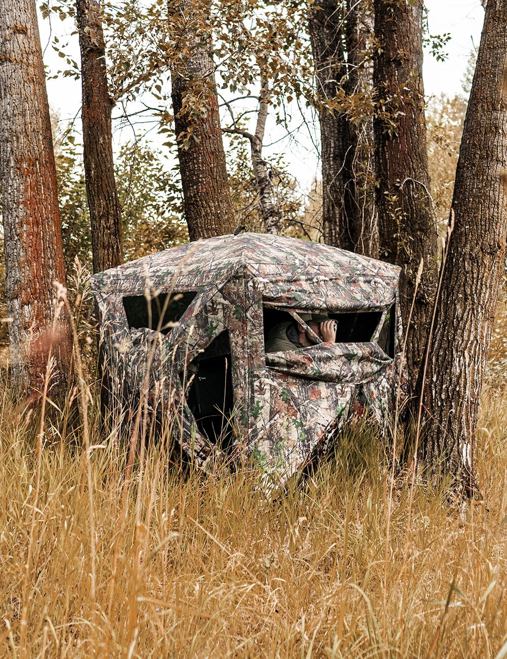 Tidewe Hunting Blind 270Full See Through With Windproof Curtain, Silent Magnetic Door & Sliding Windows, 2-3 Person Pop Up Groun