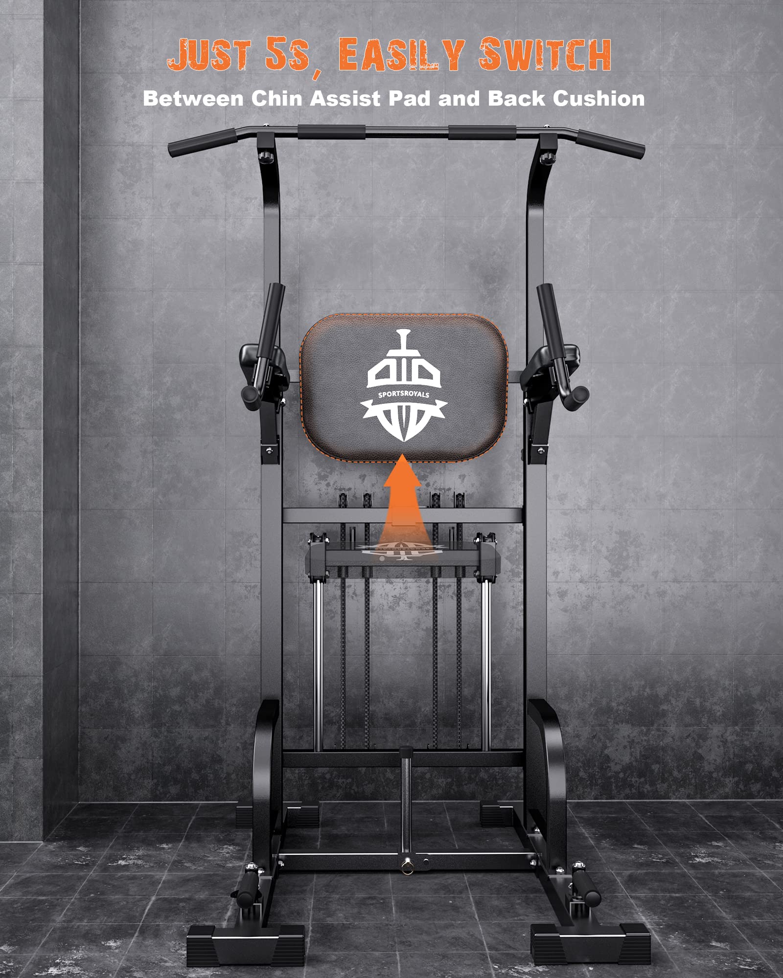 Sportsroyals Power Tower Pull Up Dip Station Assist Chin Stand Multi-Function Home Gym Strength Training Fitness Equipment 440Lb